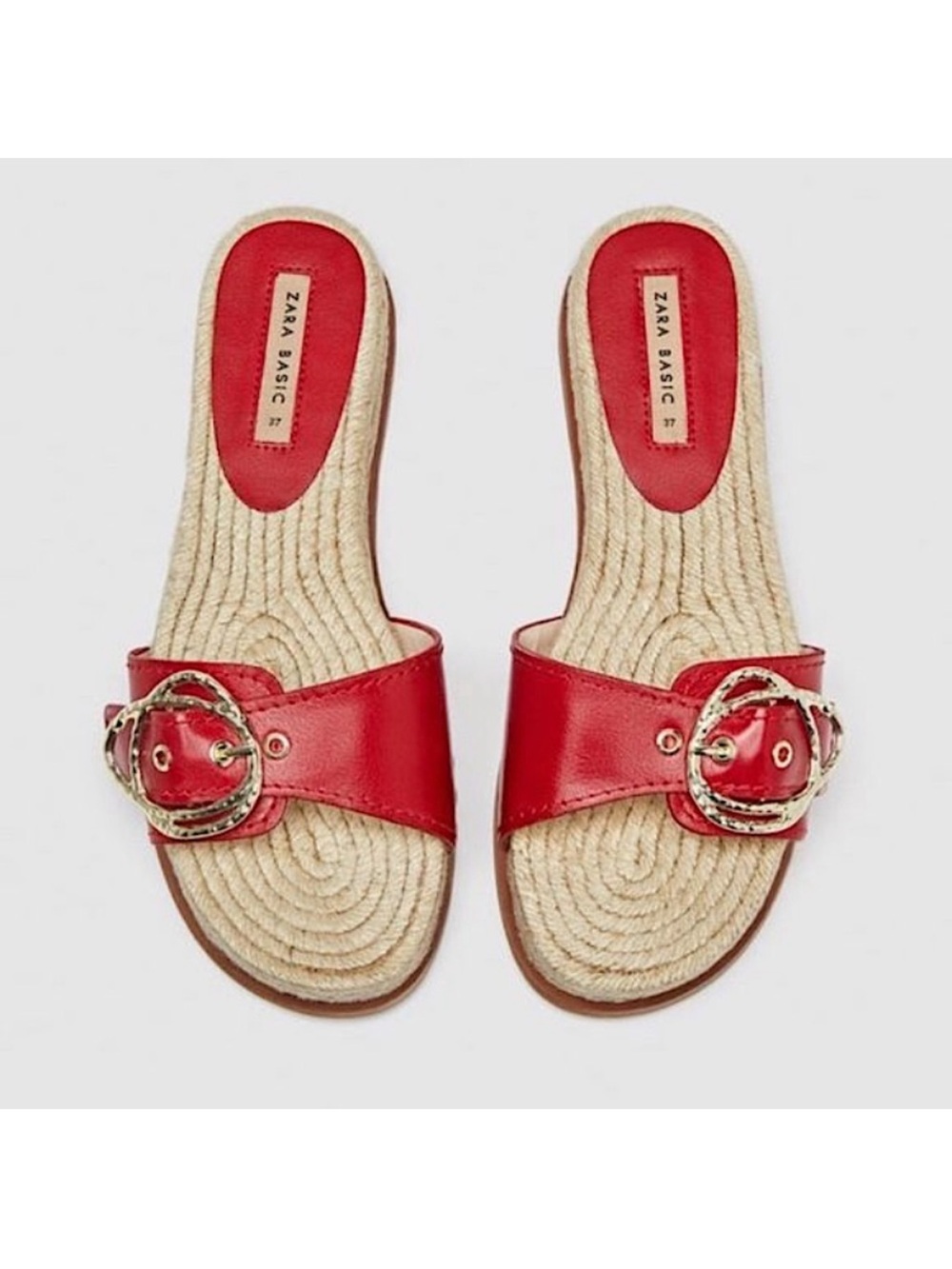Zara Red Slide Mules with Gold Buckle